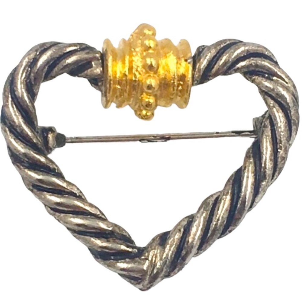 Silver Tone ❤️ Heart with Gold Tone Brooch/Pin